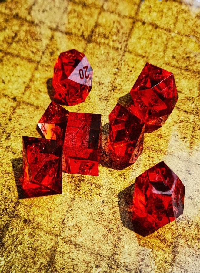 Bescon Crystal Clear (Unpainted) Sharp Edge DND Dice Set of 7, Razor Edged Polyhedral D&D Dice Set for Dungeons and Dragons Role Playing Games, Ruby Color - Image 3